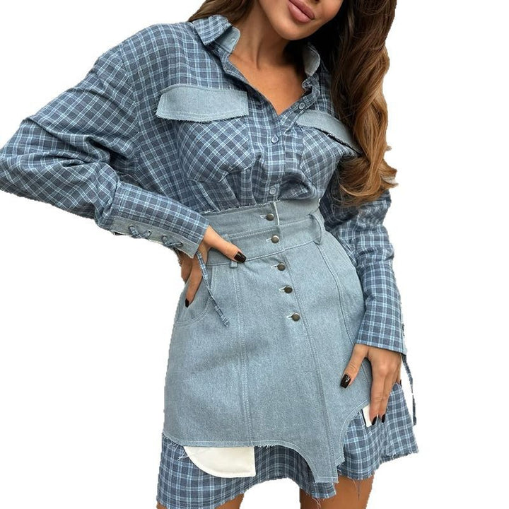 Damer modernt skjortklänning med denim-element Eva Jonsson-Eva Jonsson