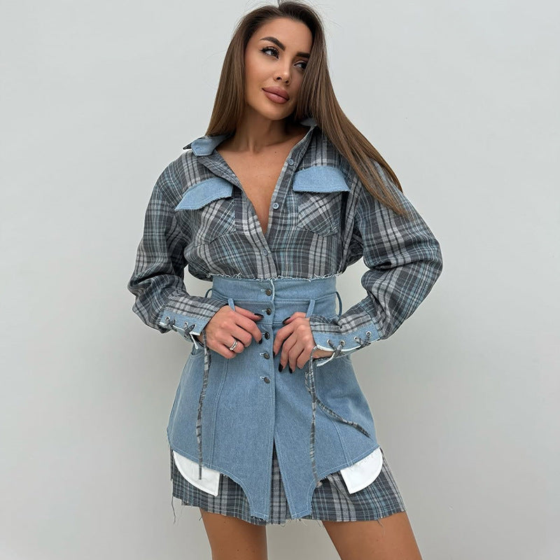 Damer modernt skjortklänning med denim-element Mirla-Eva Jonsson