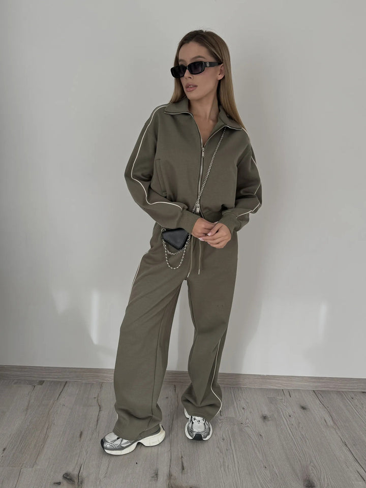 Damer modernt sportfleece-set med högkvalitativ dragkedja och elastiska muddar Eva Jonsson-Eva Jonsson