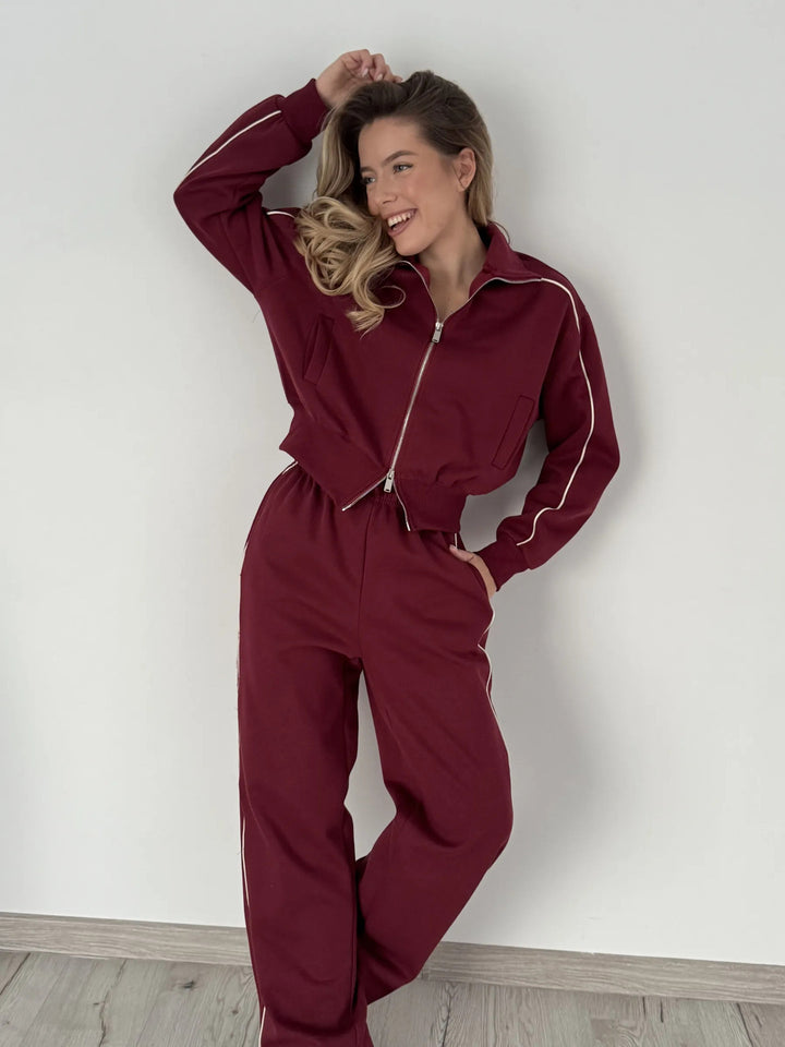 Damer modernt sportfleece-set med högkvalitativ dragkedja och elastiska muddar Eva Jonsson-Eva Jonsson