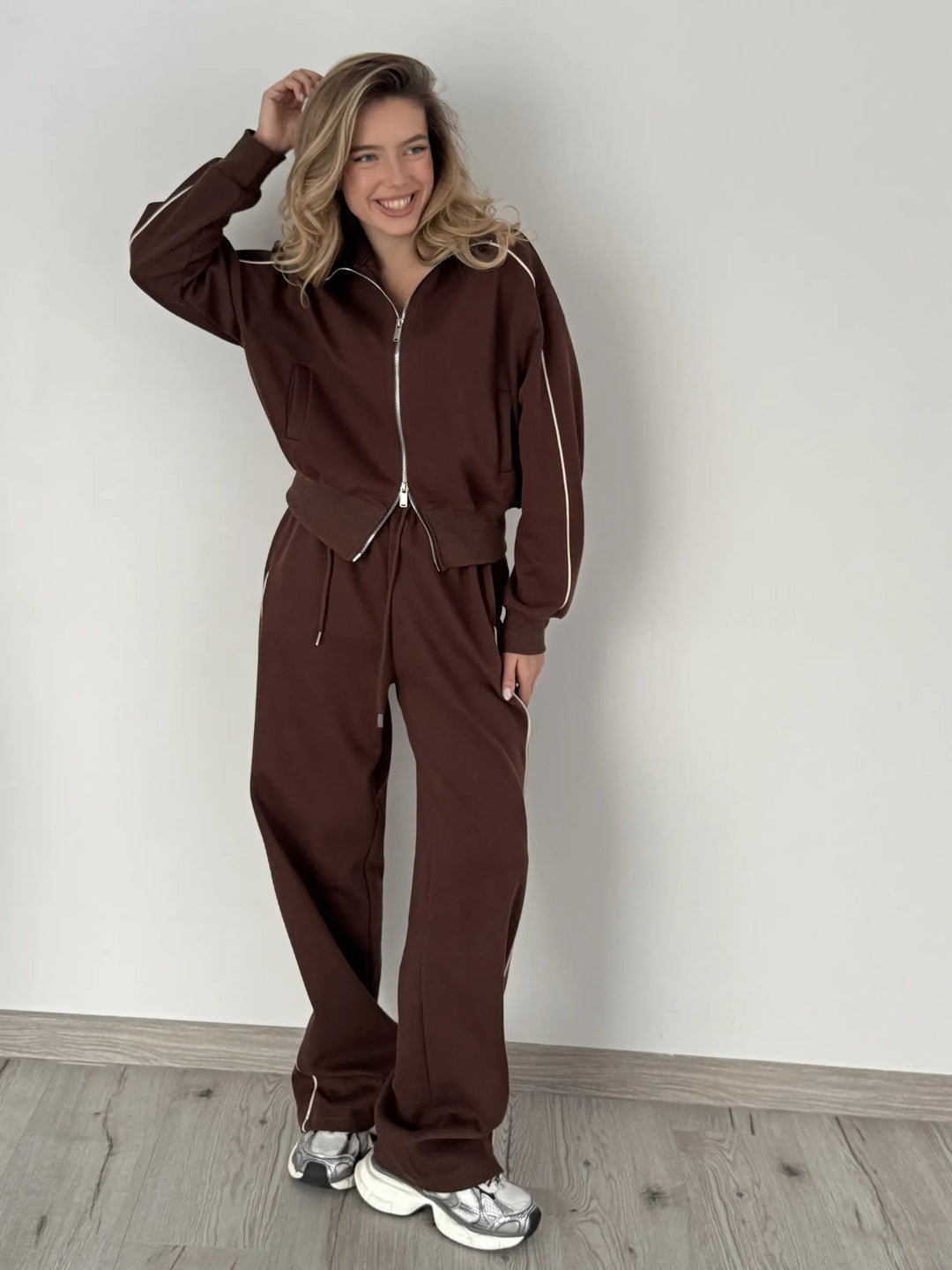 Damer modernt sportfleece-set med högkvalitativ dragkedja och elastiska muddar Eva Jonsson-Eva Jonsson