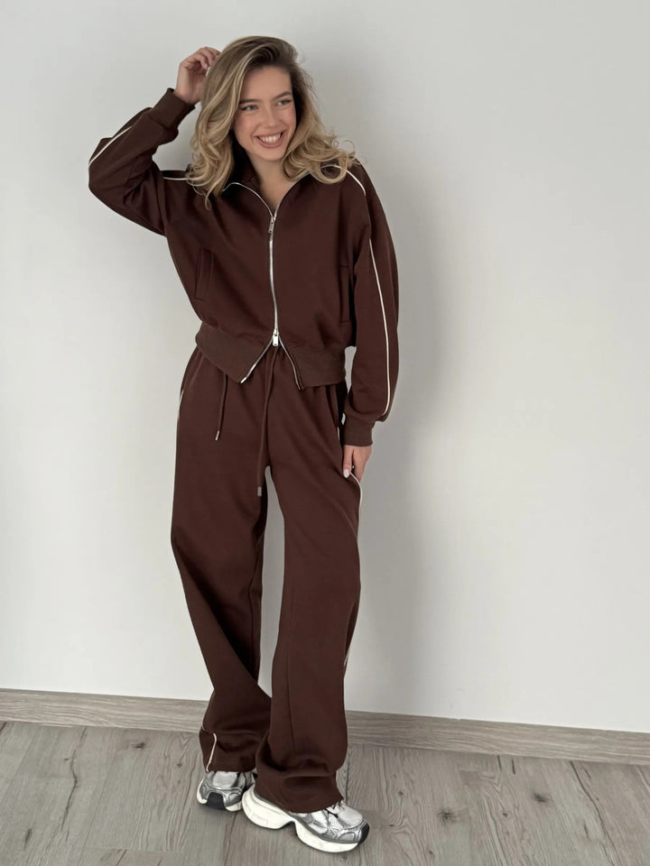Damer modernt sportfleece-set med högkvalitativ dragkedja och elastiska muddar Eva Jonsson-Eva Jonsson