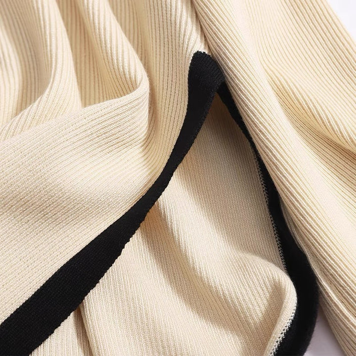 Damer modernt stickat loungewear-set med dekorativ kontrastkant Mirla-Eva Jonsson