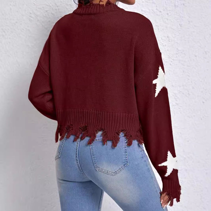 Damer modernt sweatshirt med stjärnmotiv och fransad fåll Eva Jonsson-Eva Jonsson