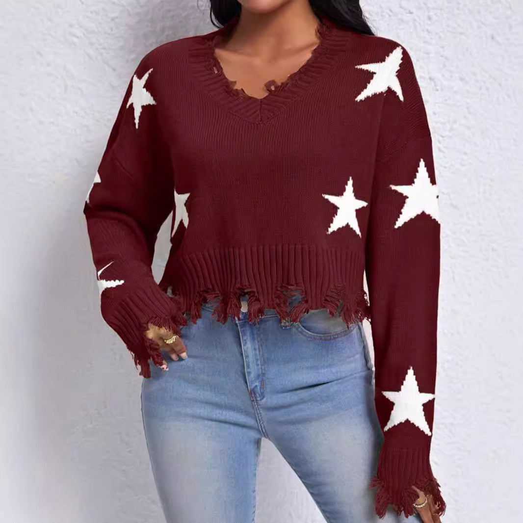 Damer modernt sweatshirt med stjärnmotiv och fransad fåll Eva Jonsson-Eva Jonsson