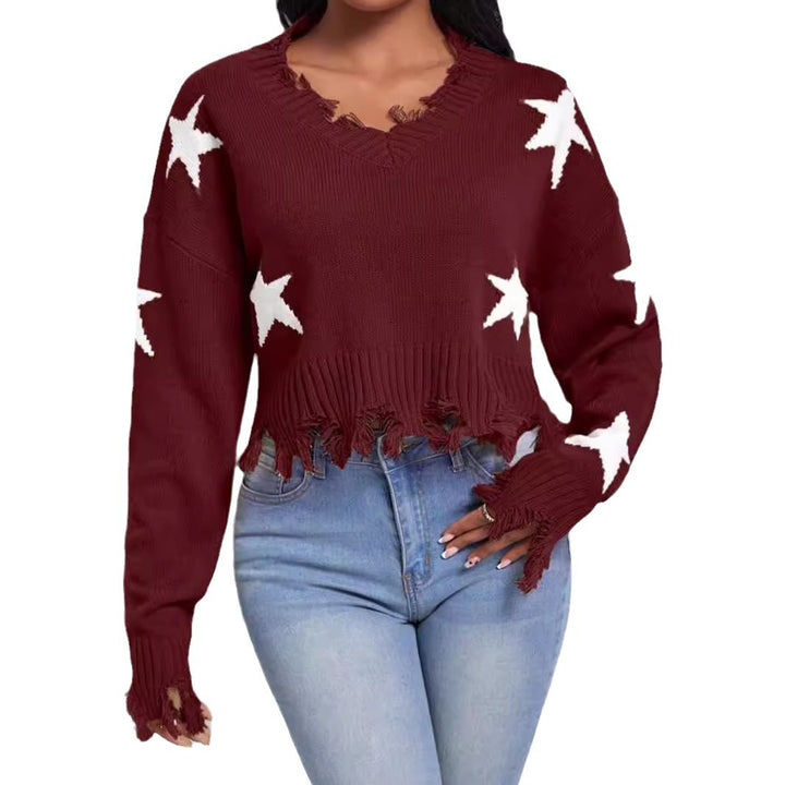 Damer modernt sweatshirt med stjärnmotiv och fransad fåll Eva Jonsson-Eva Jonsson