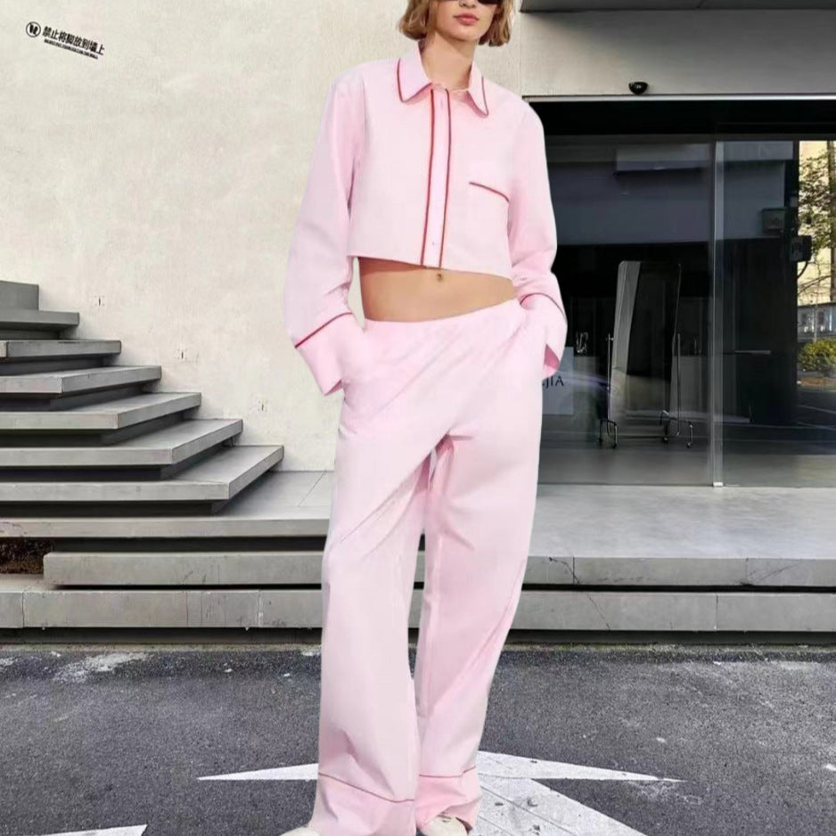 Damer modernt tvådelat set med crop-top och vida byxor Mirla-Eva Jonsson