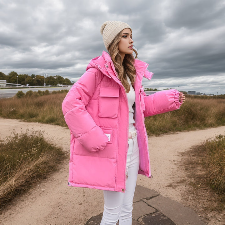 Damer moderskap stil puffjacka med praktisk huva och stora fickor Mirla-Eva Jonsson