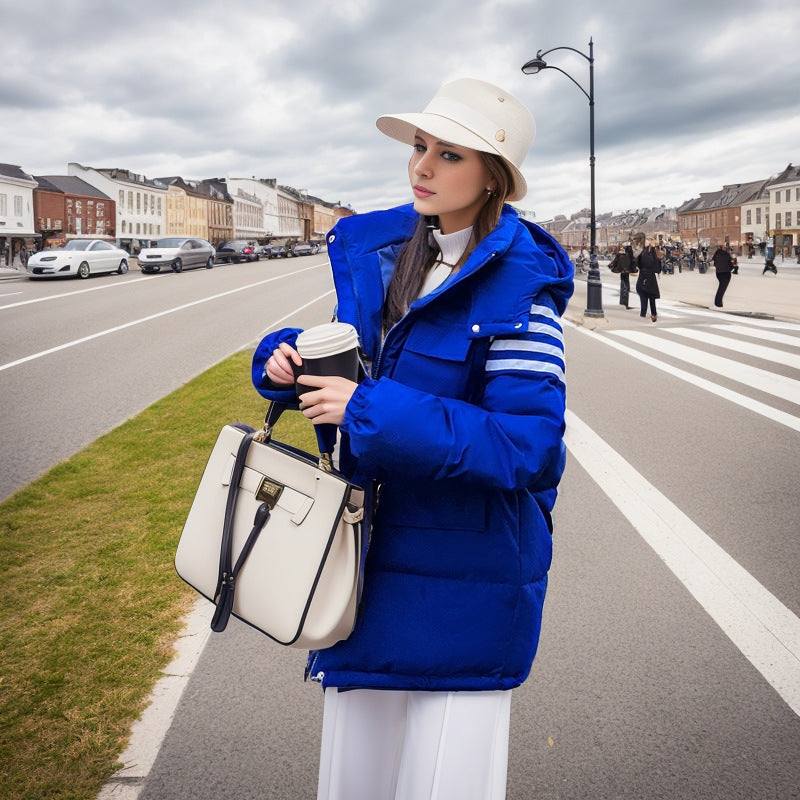 Damer moderskap stil puffjacka med praktisk huva och stora fickor Mirla-Eva Jonsson