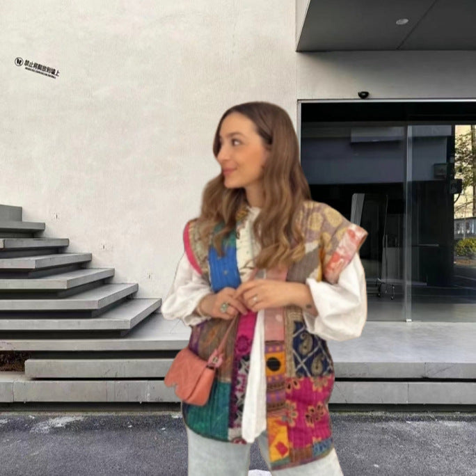 Damer modeshirt med voluminösa ärmar och exklusiv patchwork-design Mirla-Eva Jonsson