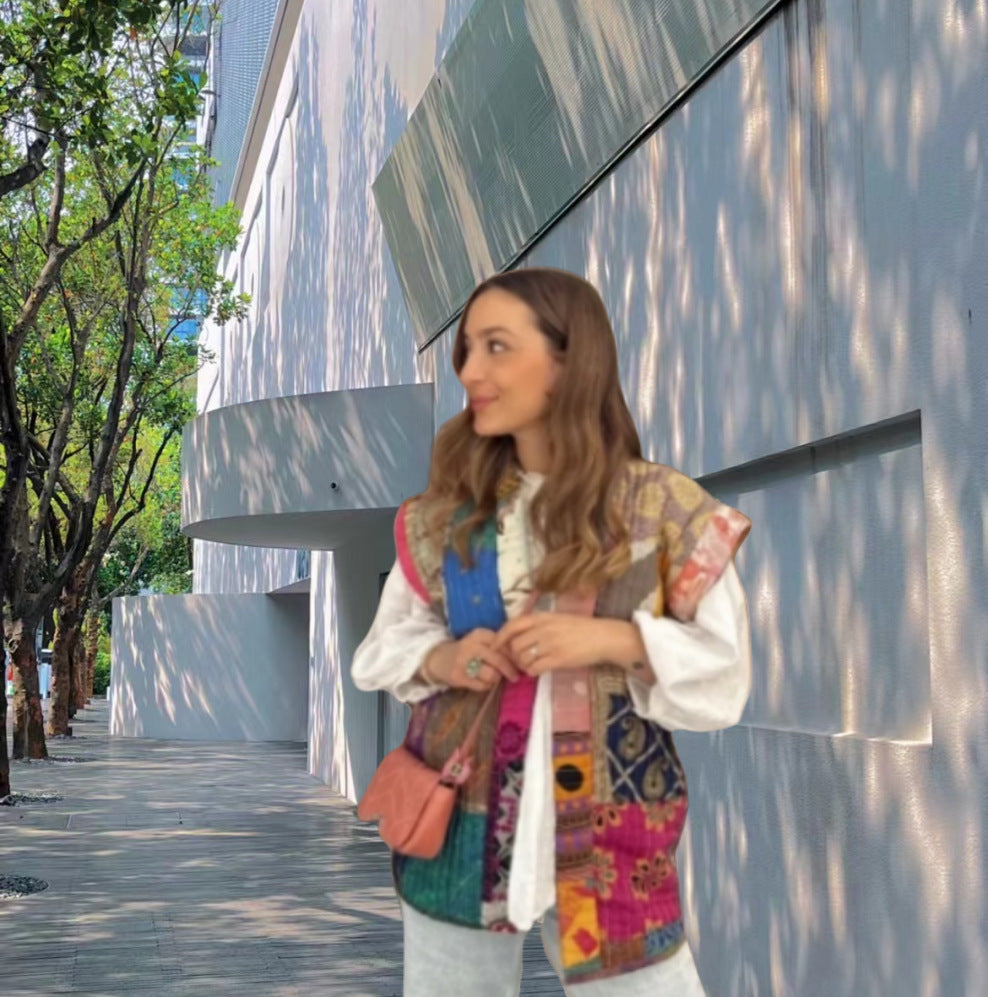 Damer modeshirt med voluminösa ärmar och exklusiv patchwork-design Mirla-Eva Jonsson