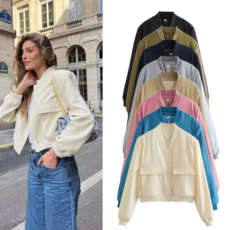Damer modet cropped bomberjacka med stora bröstfickor Mirla-Eva Jonsson