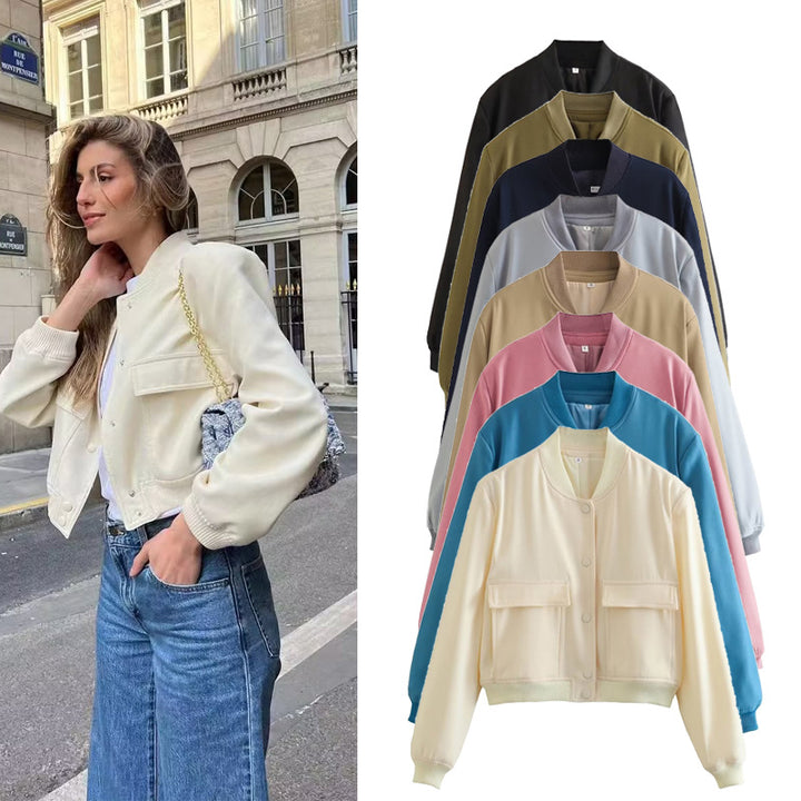 Damer modet cropped bomberjacka med stora bröstfickor Mirla-Eva Jonsson