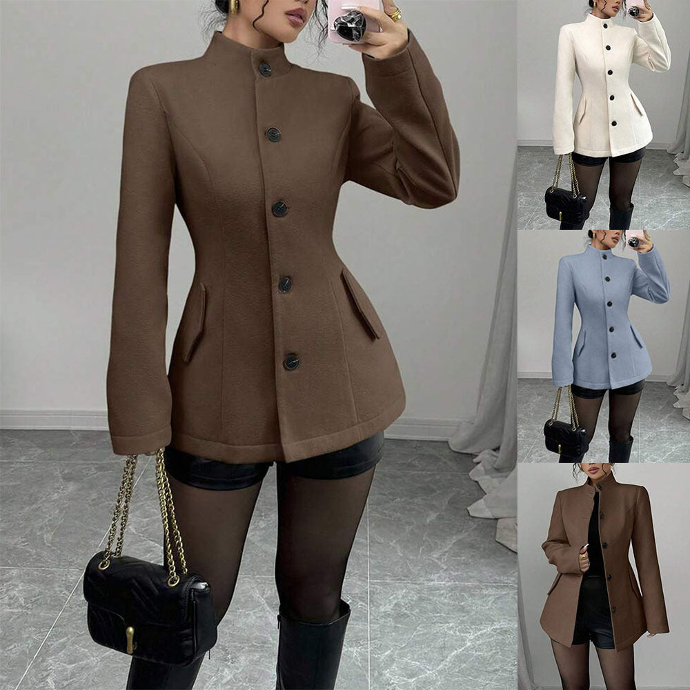 Damer modet övergång blazer med hög revers och strukturerad tyg Mirla-Eva Jonsson