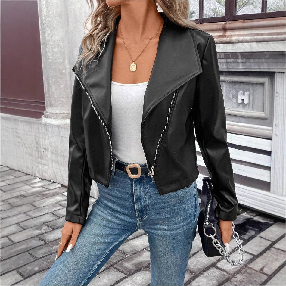 Damer modetrend bikerjacka med asymmetrisk dragkedja Eva Jonsson-Eva Jonsson