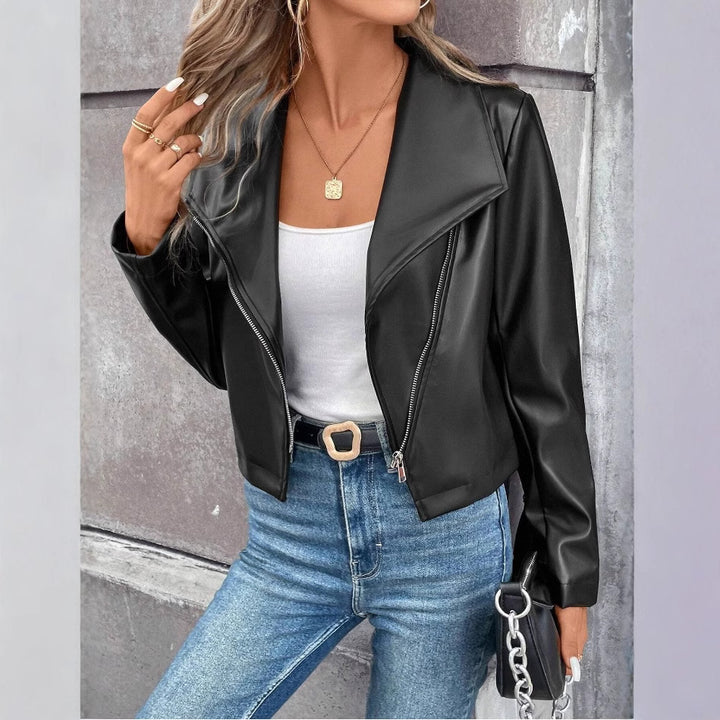 Damer modetrend bikerjacka med asymmetrisk dragkedja Eva Jonsson-Eva Jonsson