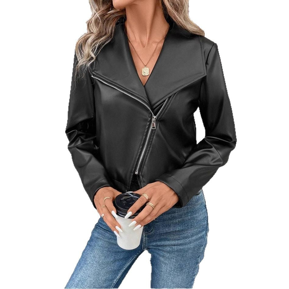 Damer modetrend bikerjacka med asymmetrisk dragkedja Eva Jonsson-Eva Jonsson