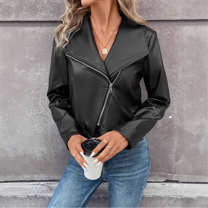 Damer modetrend bikerjacka med asymmetrisk dragkedja Eva Jonsson-Eva Jonsson