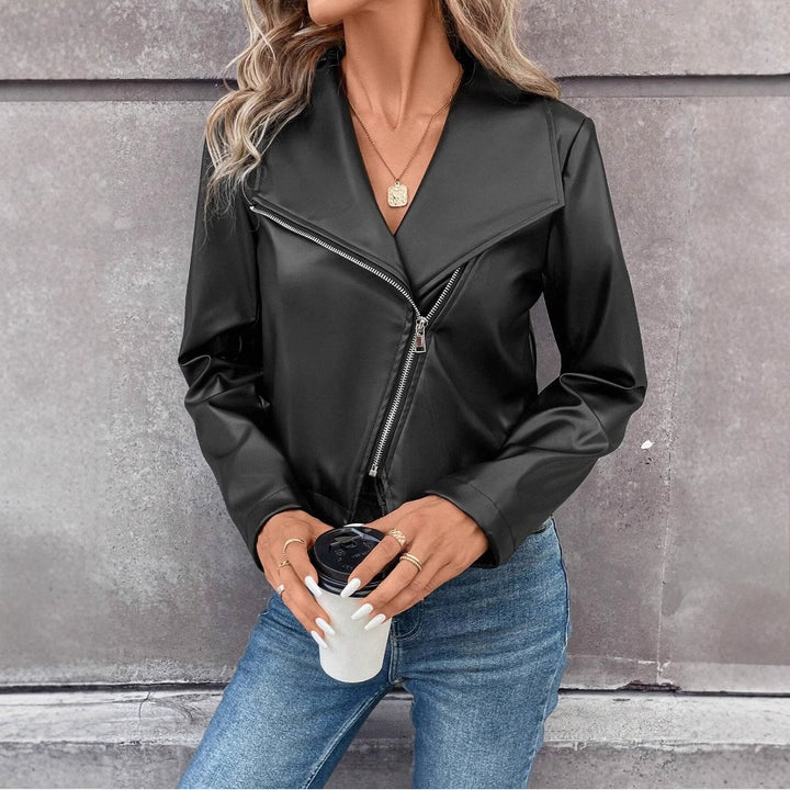 Damer modetrend bikerjacka med asymmetrisk dragkedja Eva Jonsson-Eva Jonsson