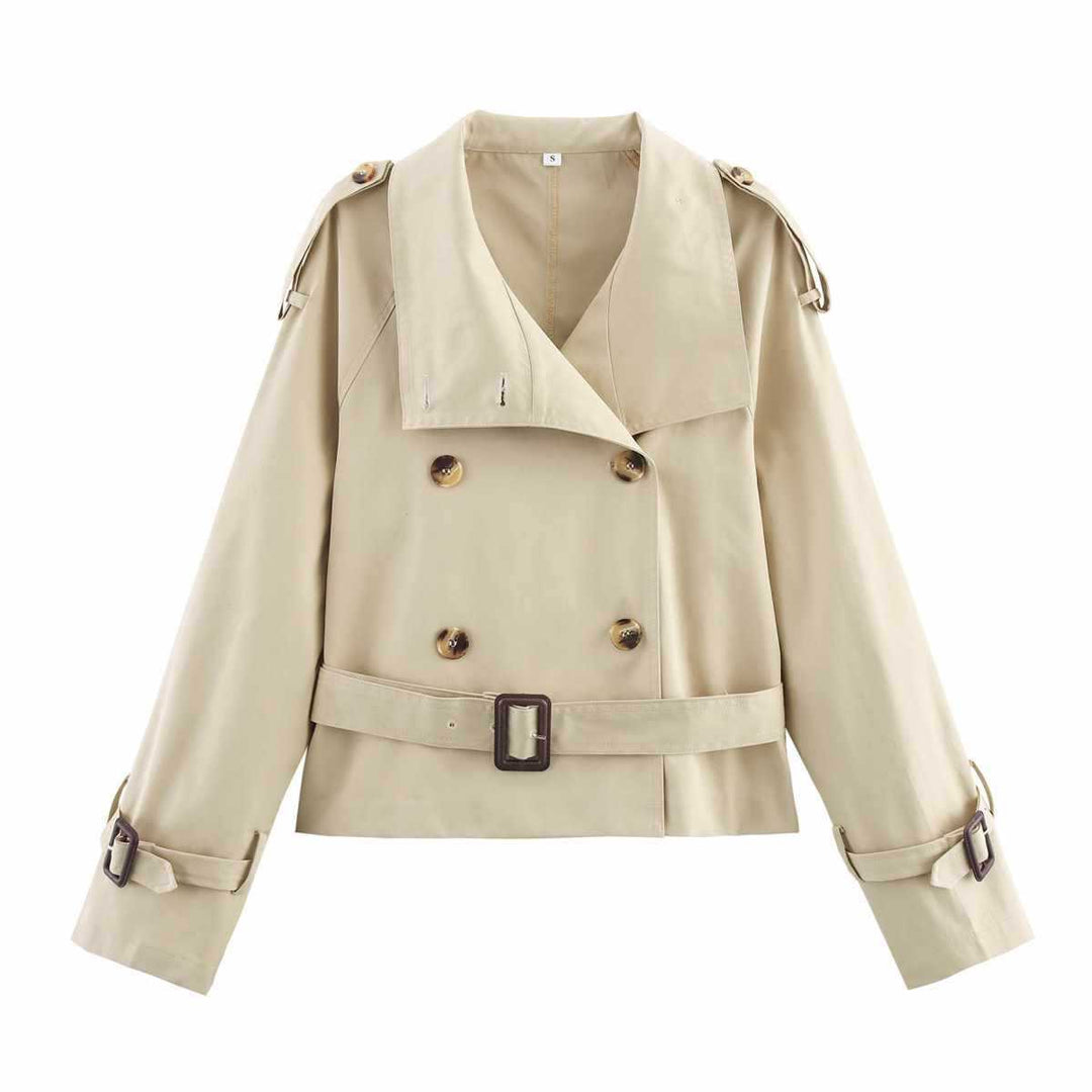 Damer modetrend cropped trenchcoat-jacka med elegant bälte Mirla-Eva Jonsson