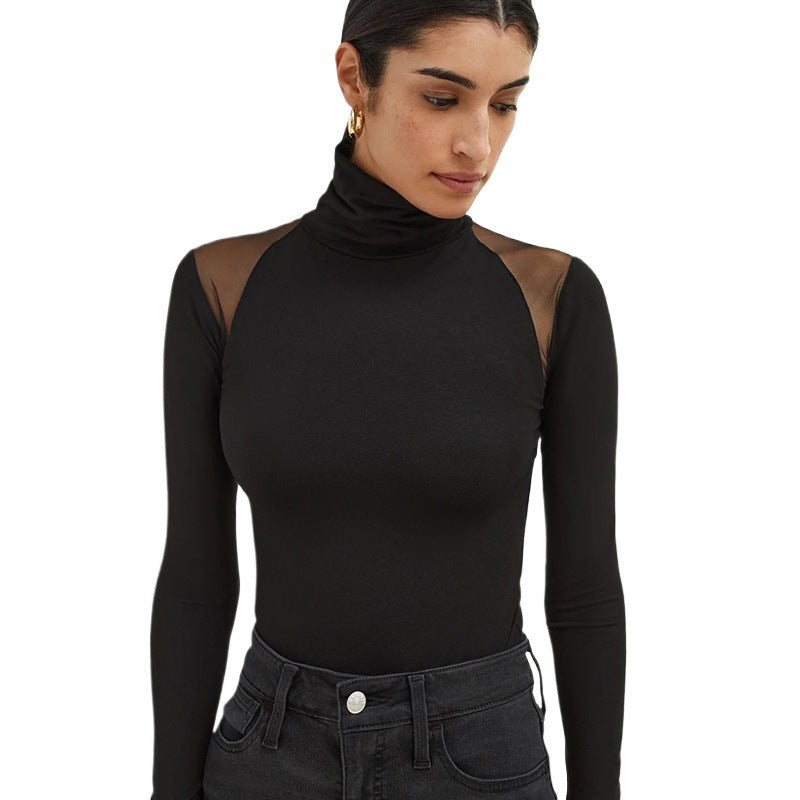 Damer modetrend långärmad bodysuit med rullkrage och transparenta insatser Mirla-Eva Jonsson