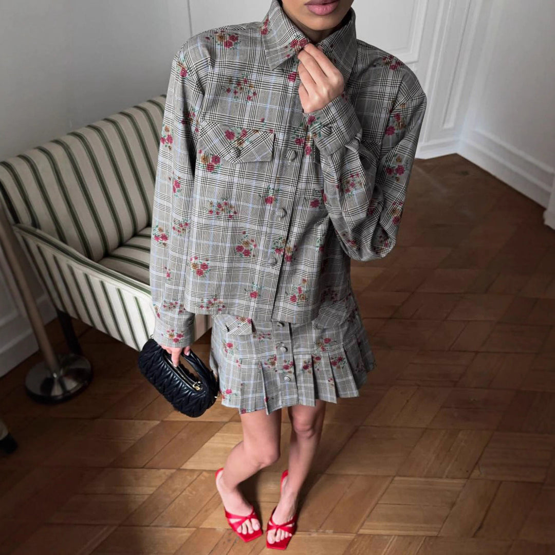 Damer modetrend rutigt mönster jacka-kjol set Mirla-Eva Jonsson