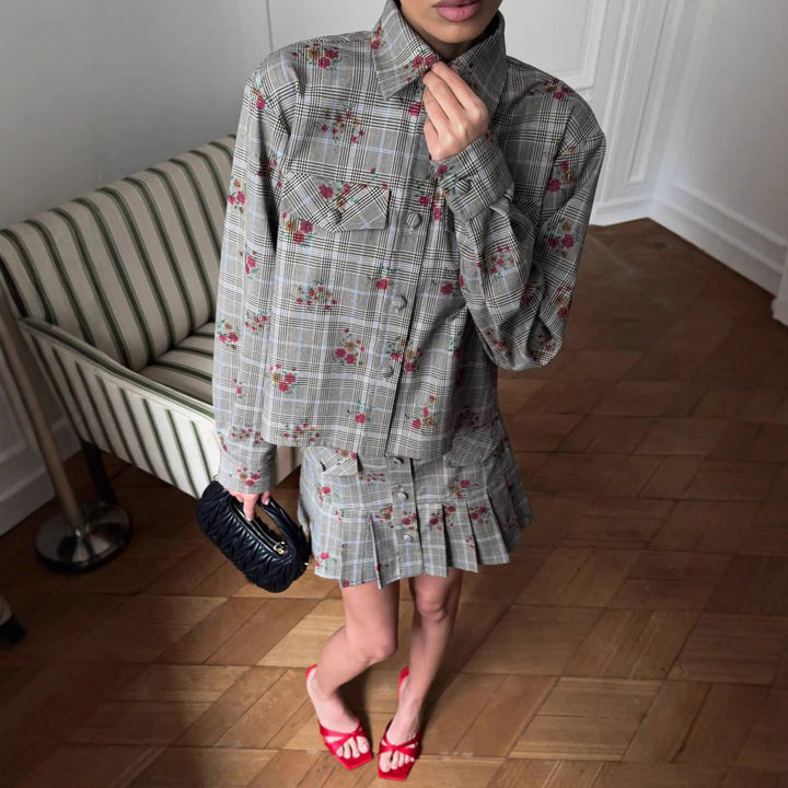 Damer modetrend rutigt mönster jacka-kjol set Mirla-Eva Jonsson