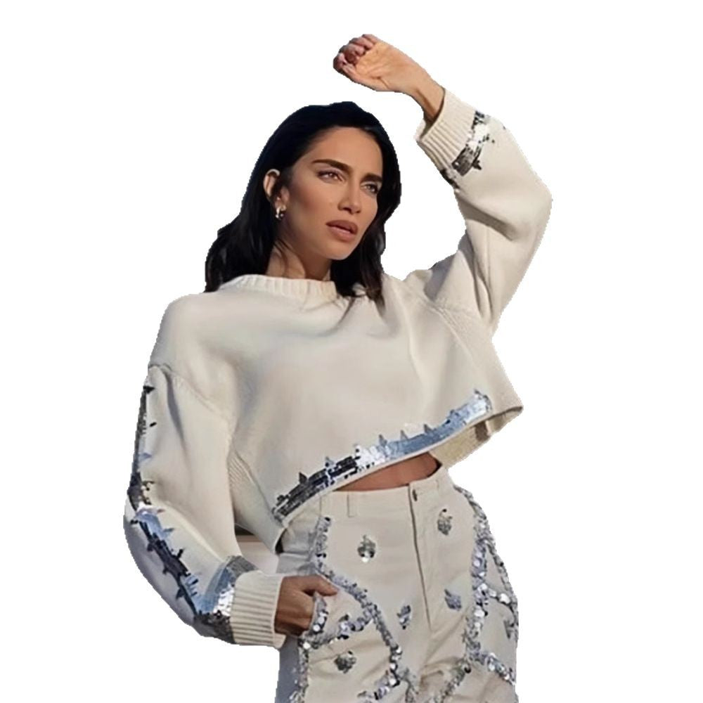 Damer modig cropped tröja med paljetter Mirla-Eva Jonsson