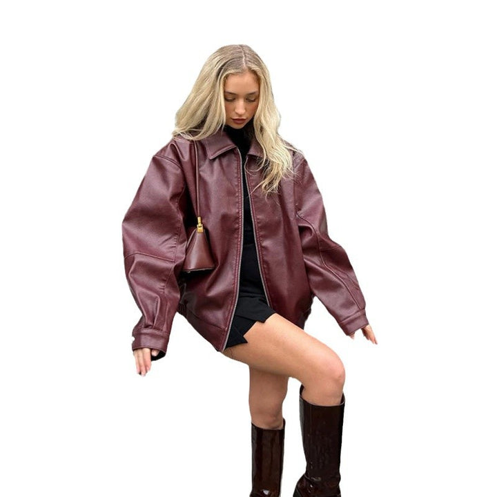 Damer modig läderjacka i oversized stil med dragkedja Mirla-Eva Jonsson