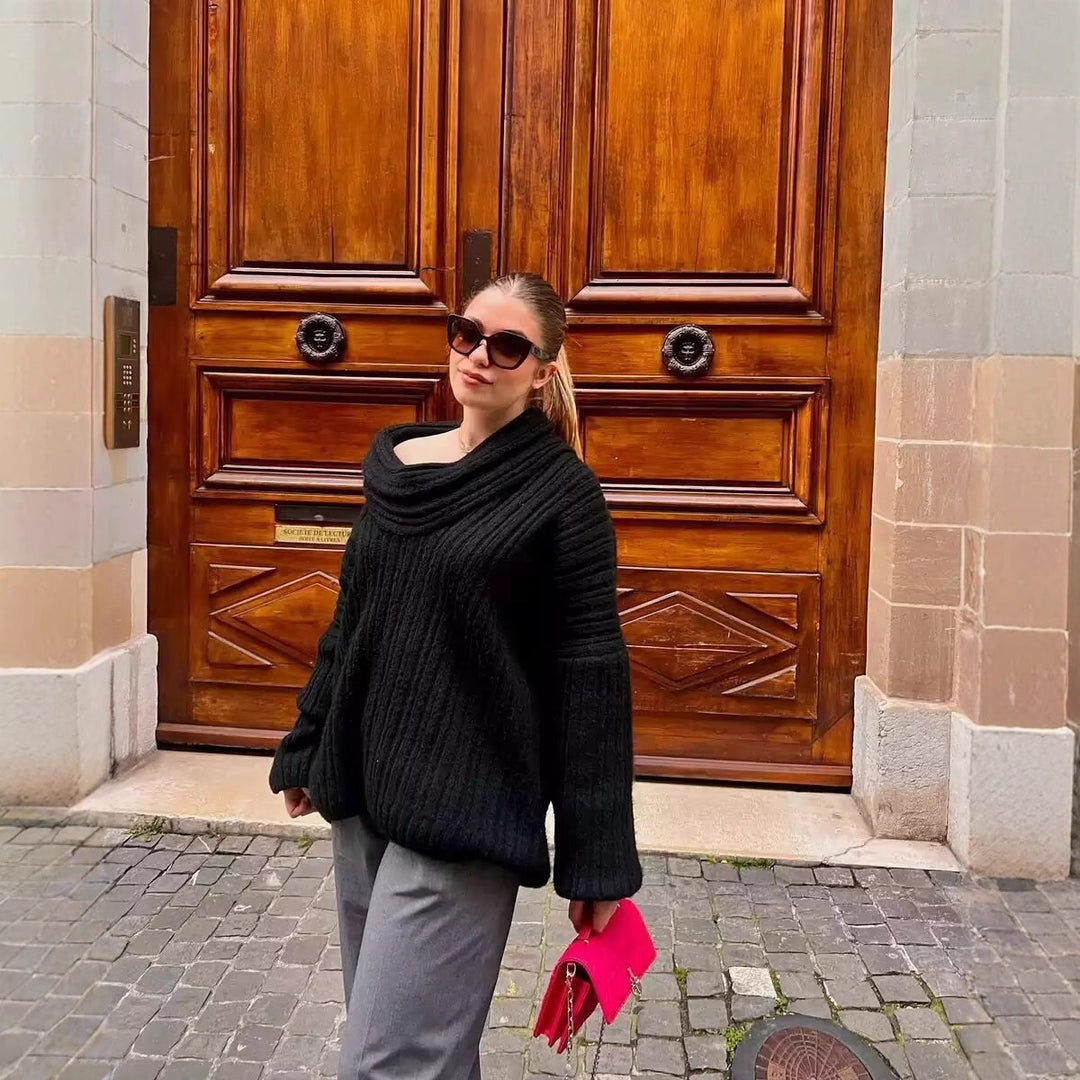Damer modig stickad tröja med avslappnad off-shoulder-nek Mirla-Eva Jonsson