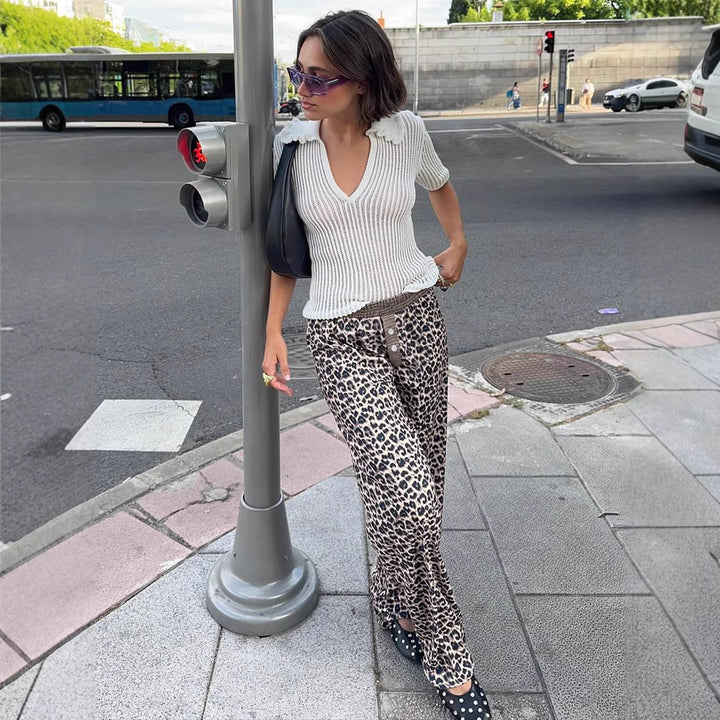 Damer modiga leopardbyxor med elastisk midja Mirla-Eva Jonsson