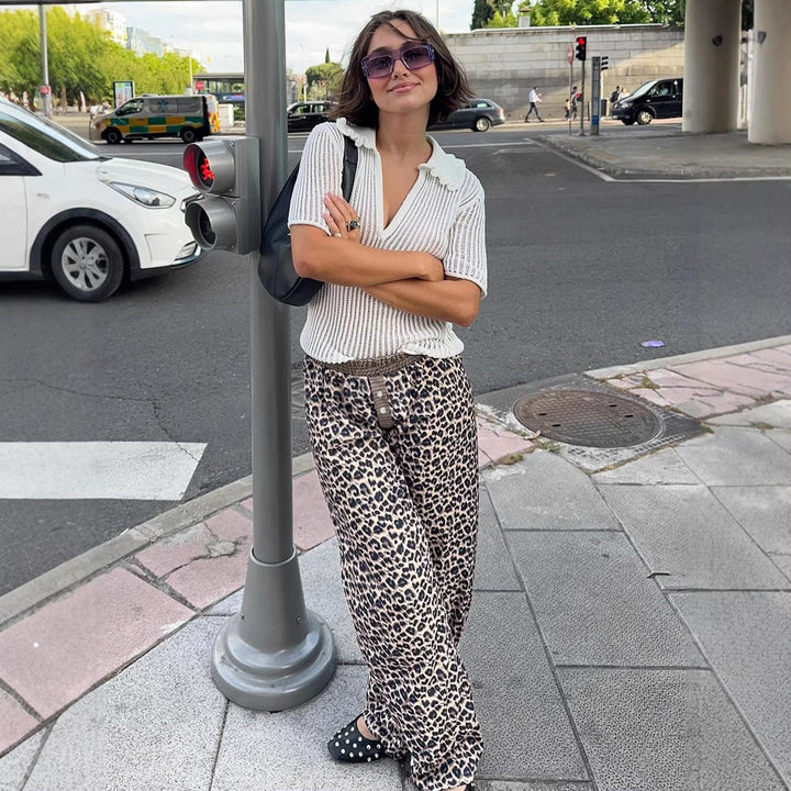 Damer modiga leopardbyxor med elastisk midja Mirla-Eva Jonsson