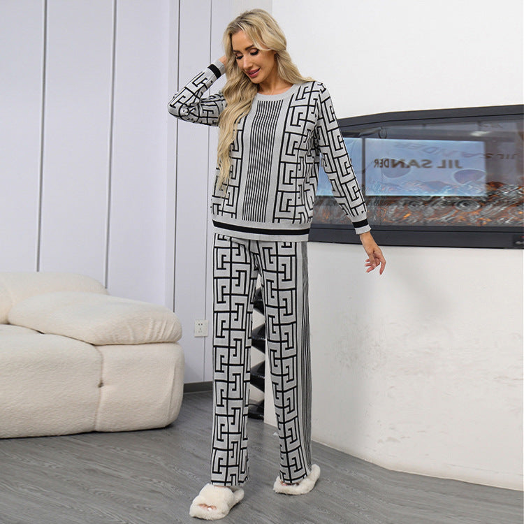 Damer modigt och bekvämt stickat loungewear-set med grafiskt mönster Mirla-Eva Jonsson
