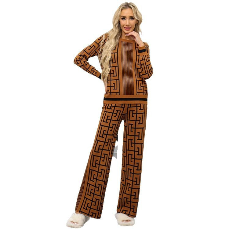 Damer modigt och bekvämt stickat loungewear-set med grafiskt mönster Mirla-Eva Jonsson