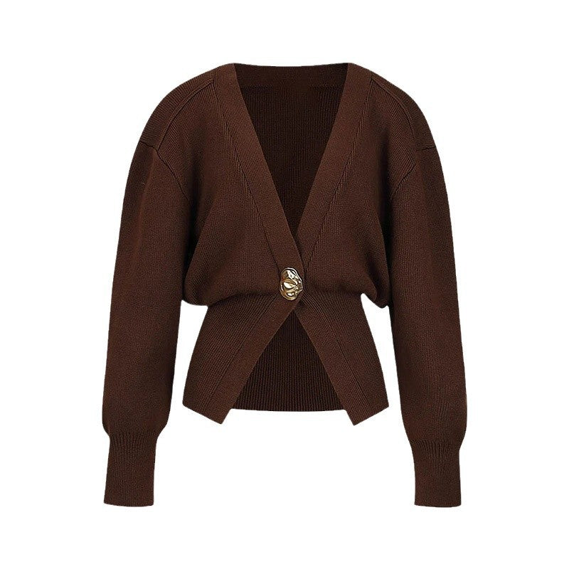 Damer modisch cardigan med djupt V-hals och elegant knapplist Mirla-Eva Jonsson