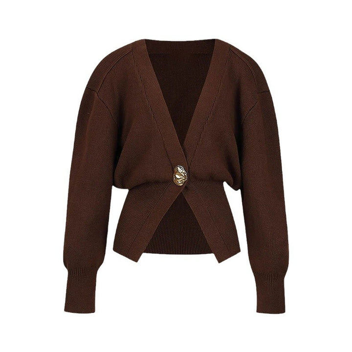 Damer modisch cardigan med djupt V-hals och elegant knapplist Mirla-Eva Jonsson