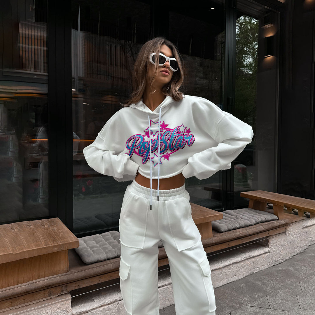 Damer modisch cropped hoodie med färggladtryck Mirla-Eva Jonsson