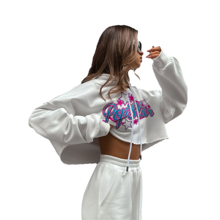 Damer modisch cropped hoodie med färggladtryck Mirla-Eva Jonsson