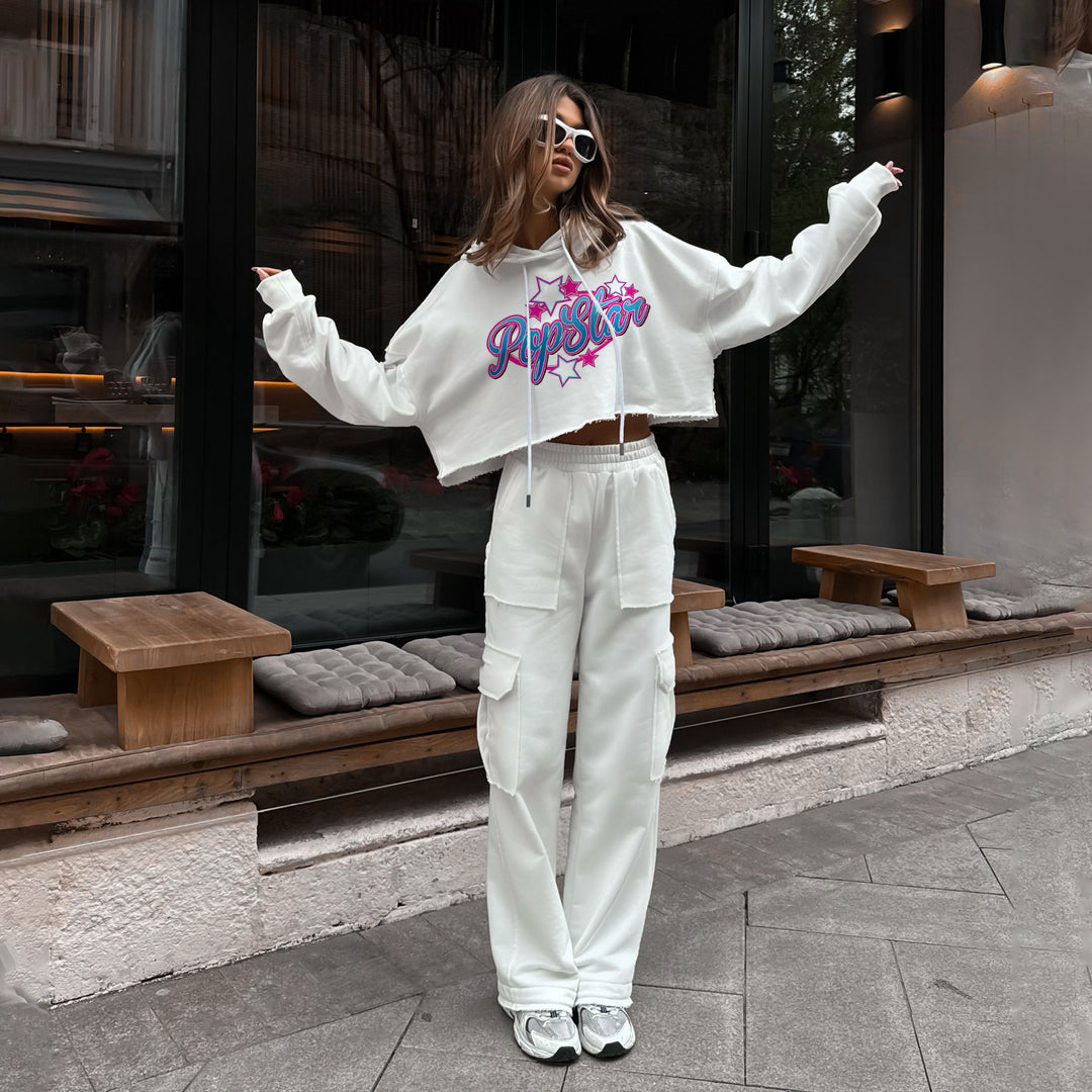 Damer modisch cropped hoodie med färggladtryck Mirla-Eva Jonsson