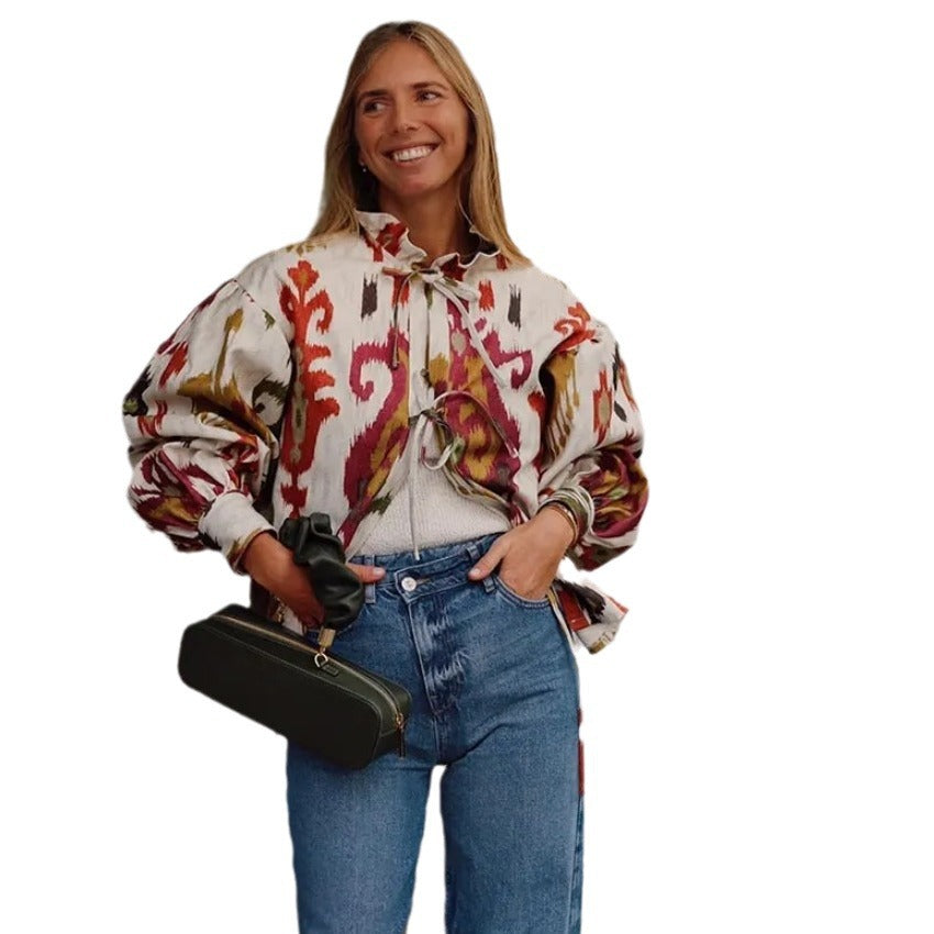 Damer modisch halvärmad blus med voluminösa ärmar Eva Jonsson-Eva Jonsson