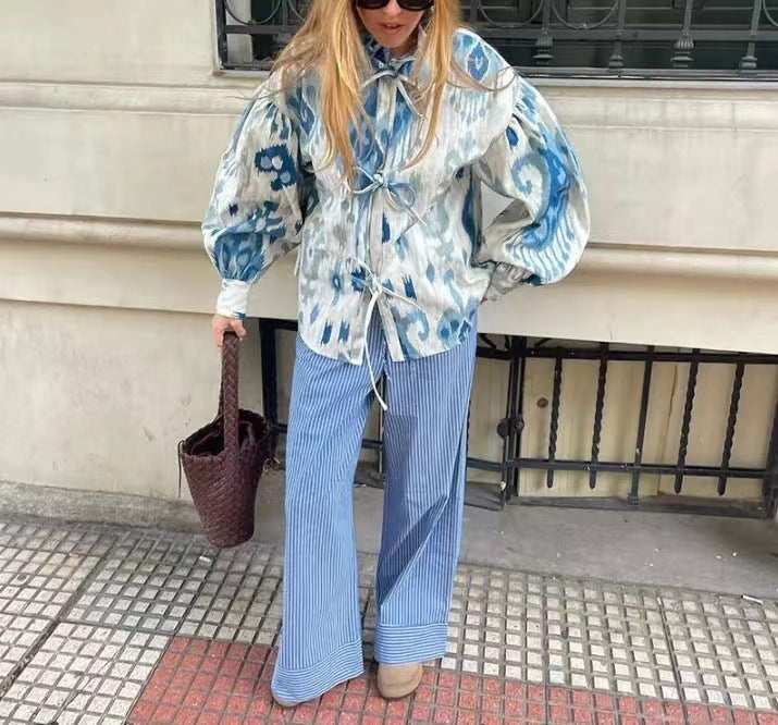 Damer modisch halvärmad blus med voluminösa ärmar Eva Jonsson-Eva Jonsson