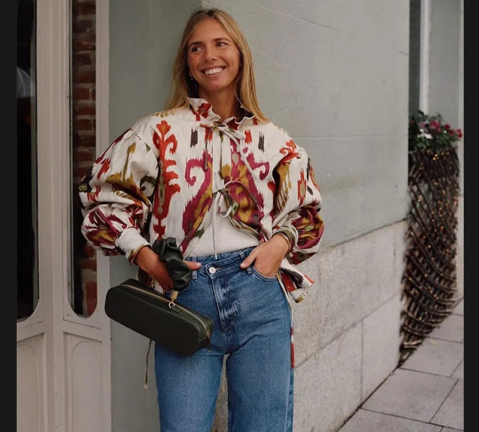 Damer modisch halvärmad blus med voluminösa ärmar Eva Jonsson-Eva Jonsson