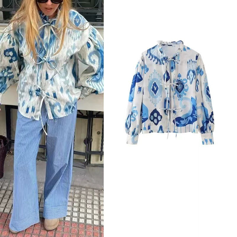 Damer modisch halvärmad blus med voluminösa ärmar Eva Jonsson-Eva Jonsson