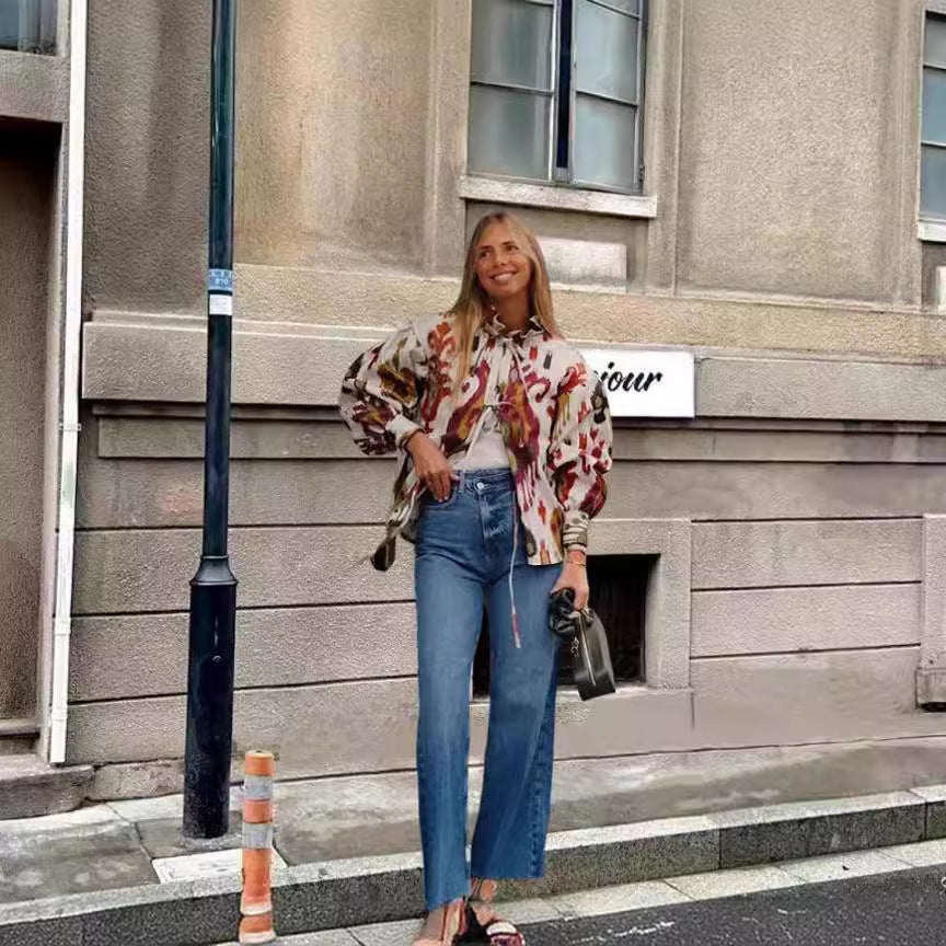 Damer modisch halvärmad blus med voluminösa ärmar Eva Jonsson-Eva Jonsson
