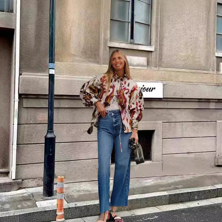 Damer modisch halvärmad blus med voluminösa ärmar Eva Jonsson-Eva Jonsson