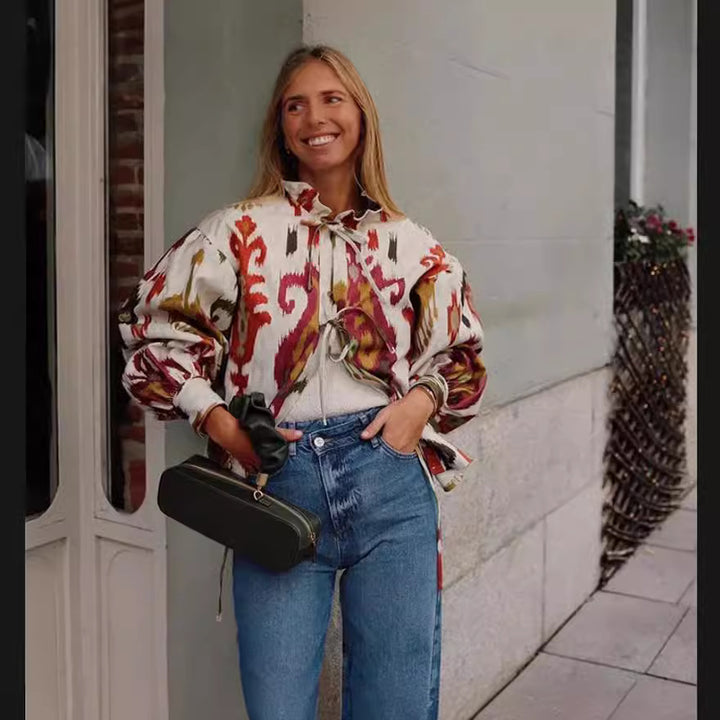 Damer modisch halvärmad blus med voluminösa ärmar Eva Jonsson-Eva Jonsson