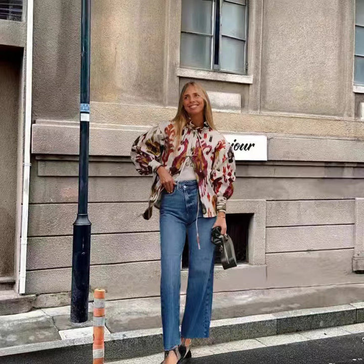 Damer modisch halvärmad blus med voluminösa ärmar Eva Jonsson-Eva Jonsson