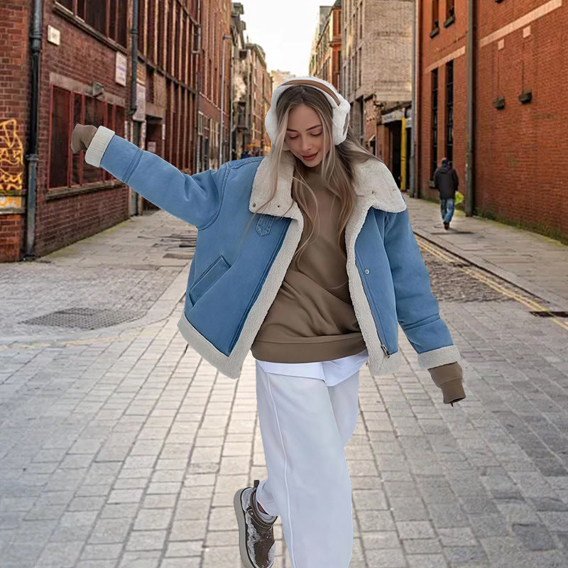 Damer modische Denimjacka med pälskrage och oversized snitt Mirla-Eva Jonsson