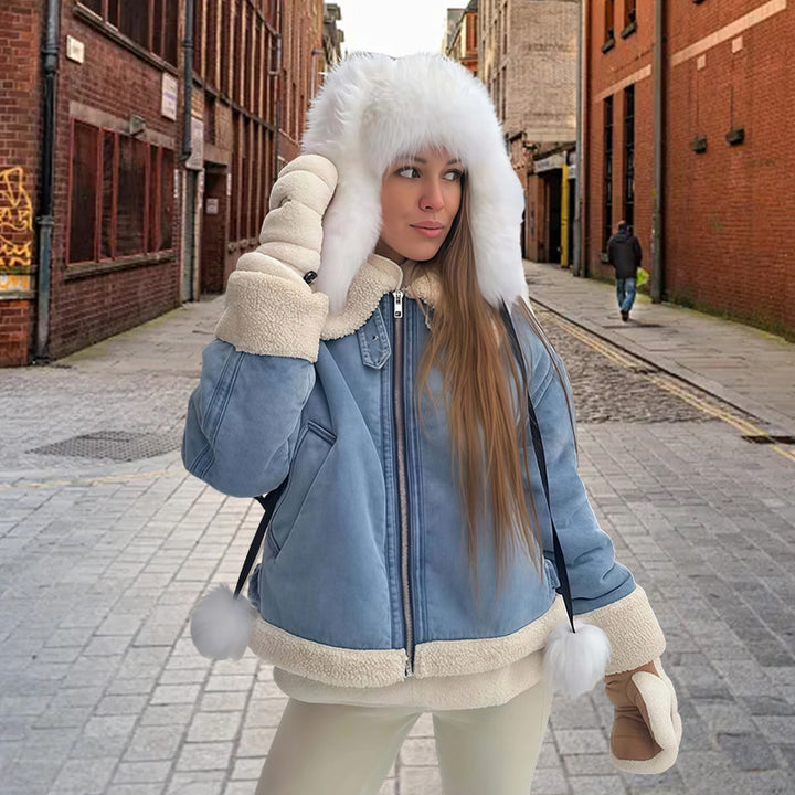 Damer modische Denimjacka med pälskrage och oversized snitt Mirla-Eva Jonsson