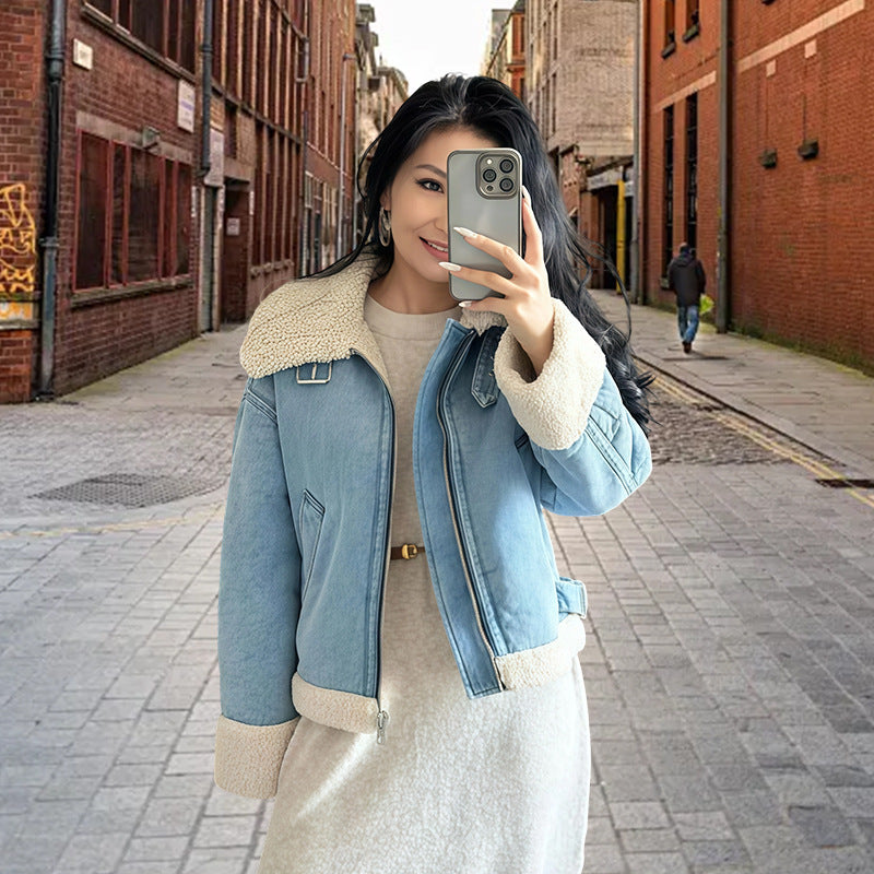 Damer modische Denimjacka med pälskrage och oversized snitt Mirla-Eva Jonsson